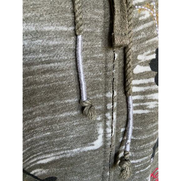 Billabong Womens Hoodie Size Large Olive Green Asian Inspired Black Gold Red - Picture 8 of 10